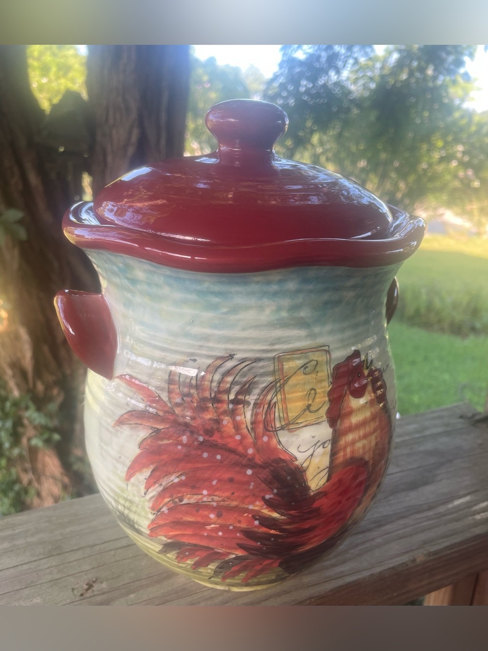 Certified International Susan Winget Red Rooster Ceramic Canisters/cookie  Large